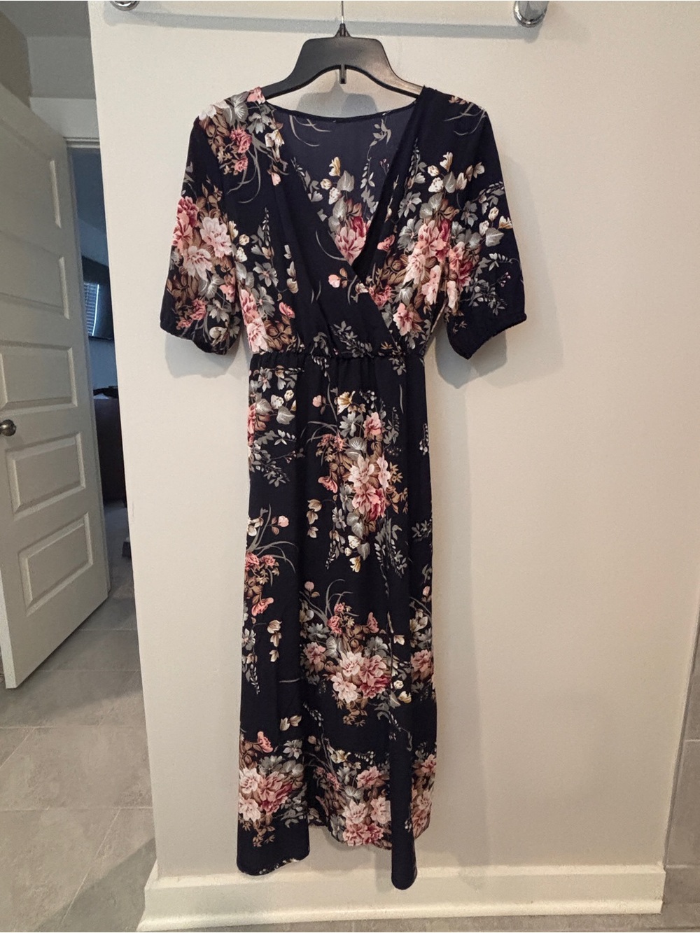 Women's Black Floral Wrap Maxi Dress - Pink Floral